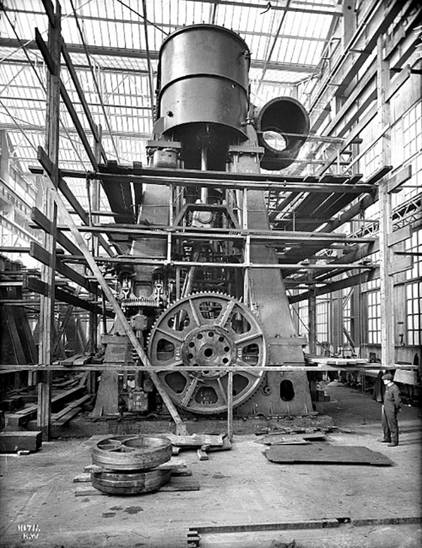 One of the 2 four-cylinder, triple-expansion, inverted reciprocating steam engines