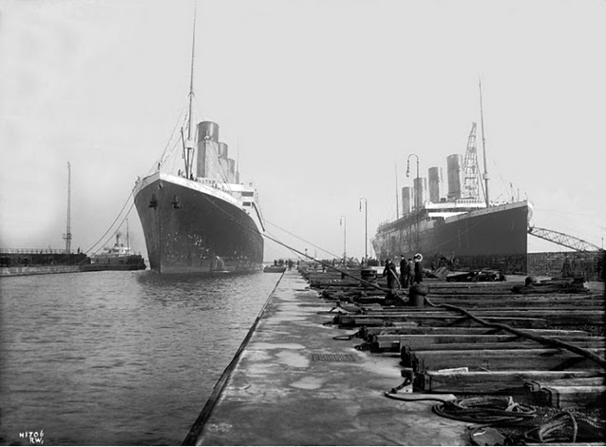 Titanic and Olympic at the Thomson Graving dock