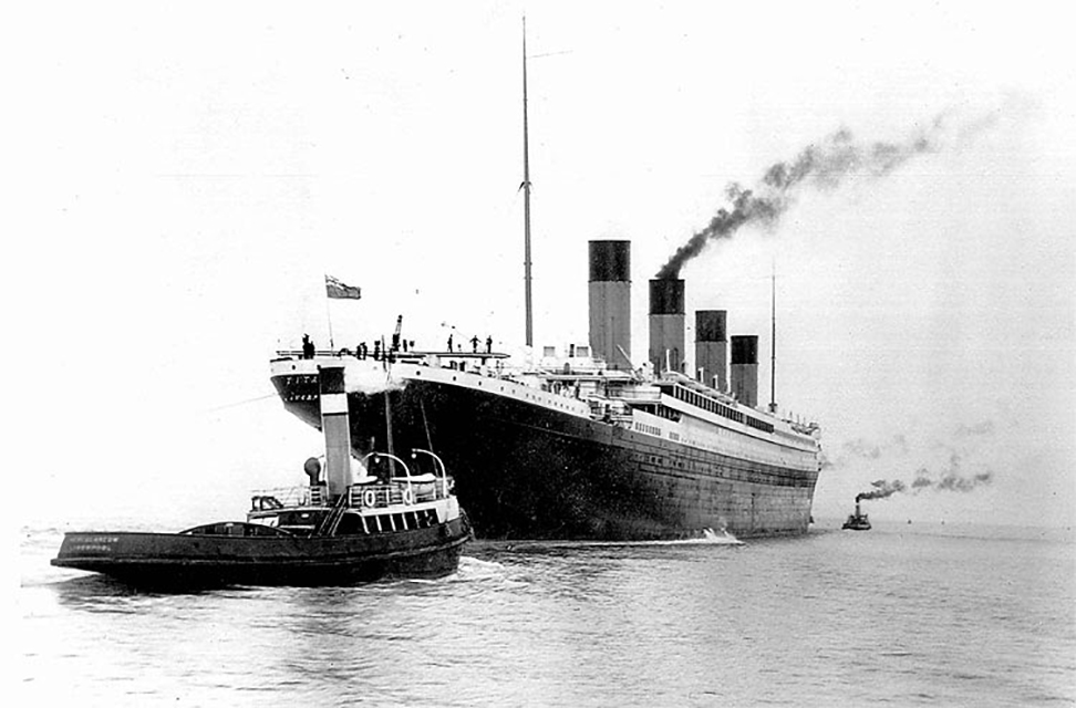 Titanic leaving Belfast for her sea trials