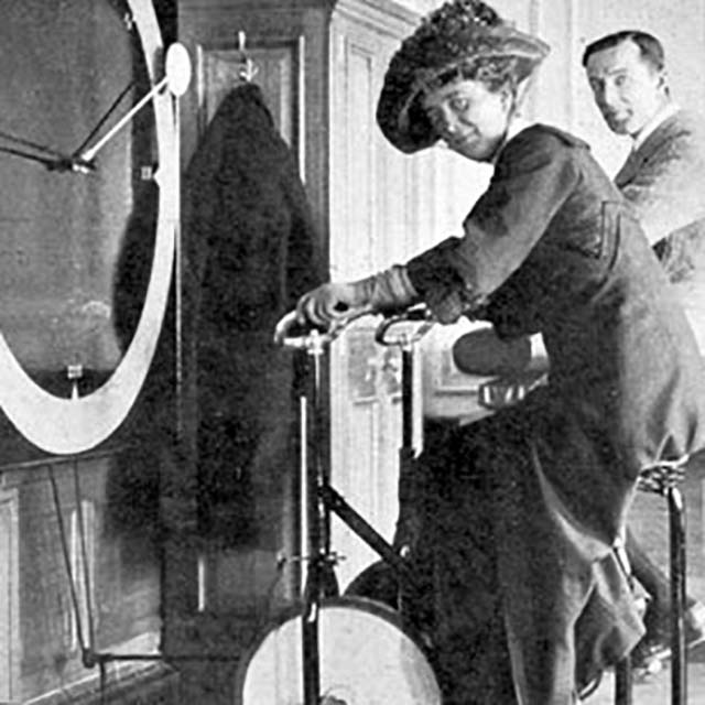 Riding the exercise bike on Titanic